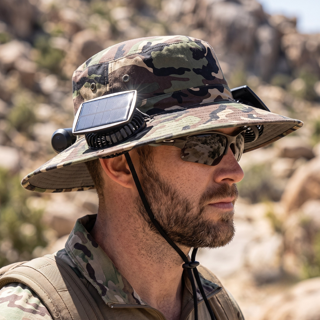 Dual-Fan, Solar-Powered, Hands-Free Cooling