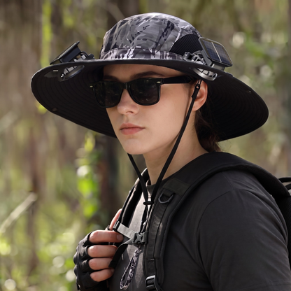 Dual-Fan, Solar-Powered, Hands-Free Cooling