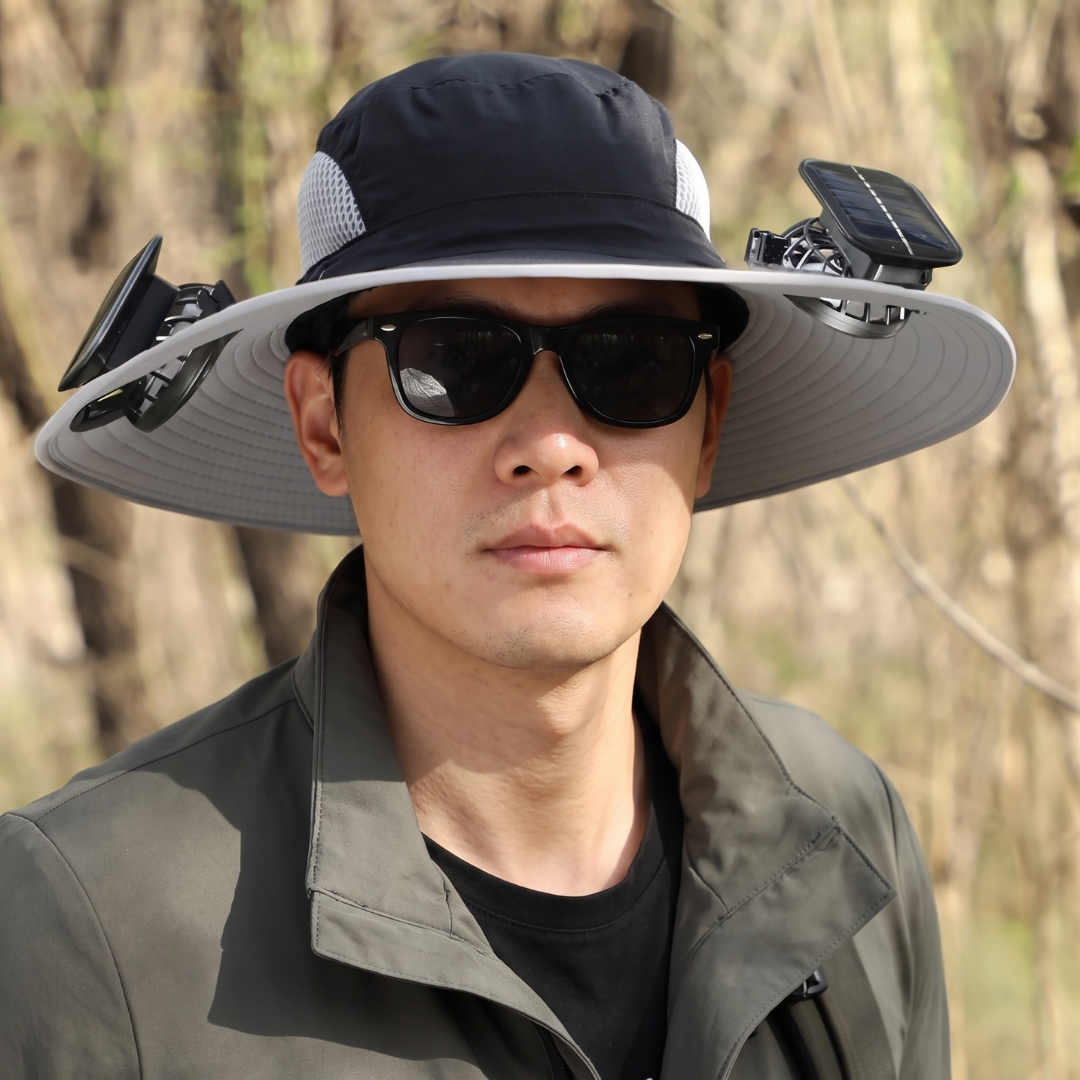 Dual-Fan, Solar-Powered, Hands-Free Cooling